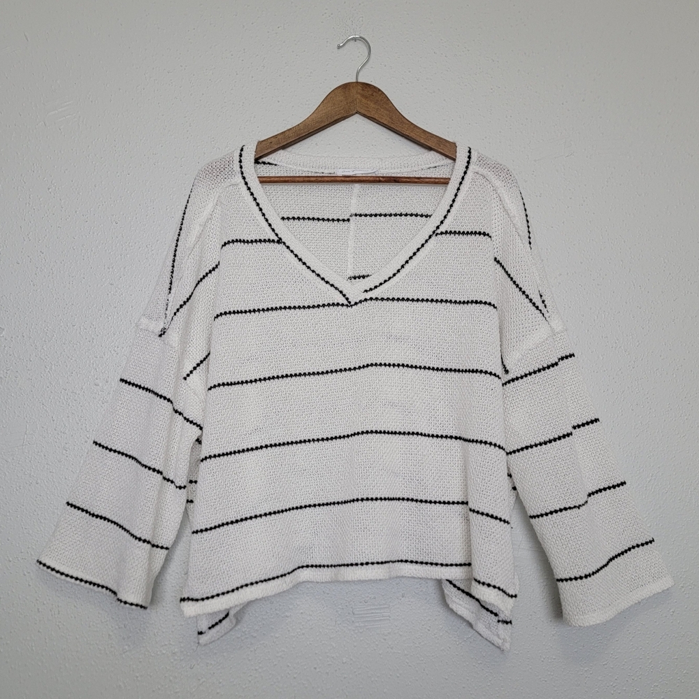 Ces Femme Striped V-Neck Knit Sweater